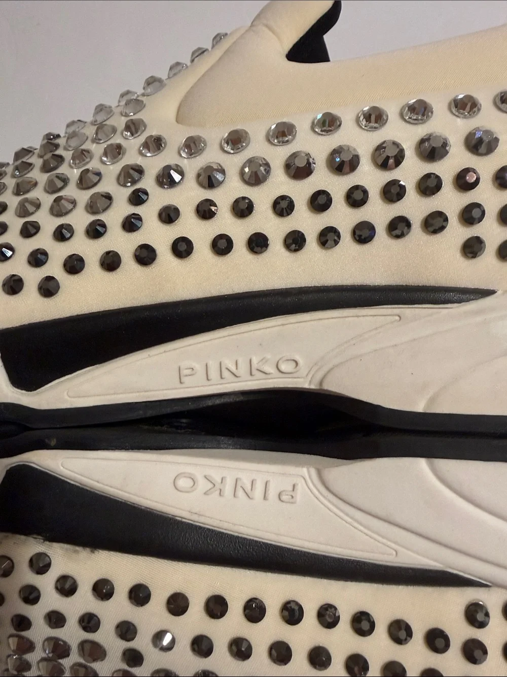 Pinko Cream Crystal-Embellished Slip-On Sneakers Size 8